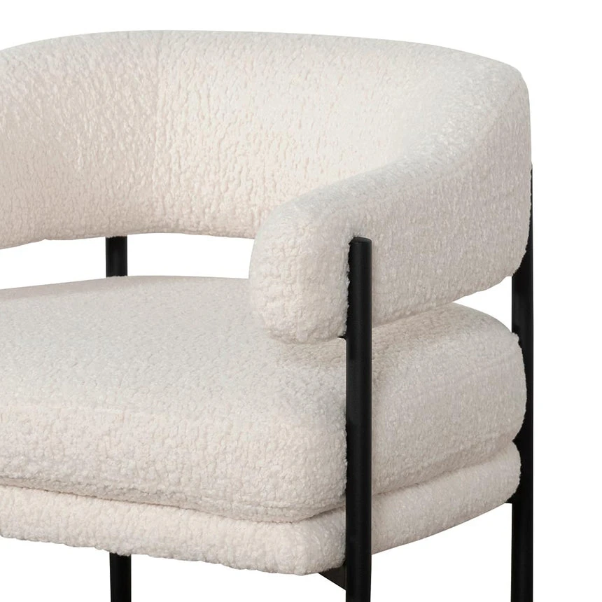 Ivory White Boucle Armchair - Black Legs - Image 11