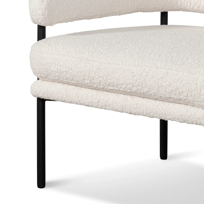 Ivory White Boucle Armchair - Black Legs - Image 8
