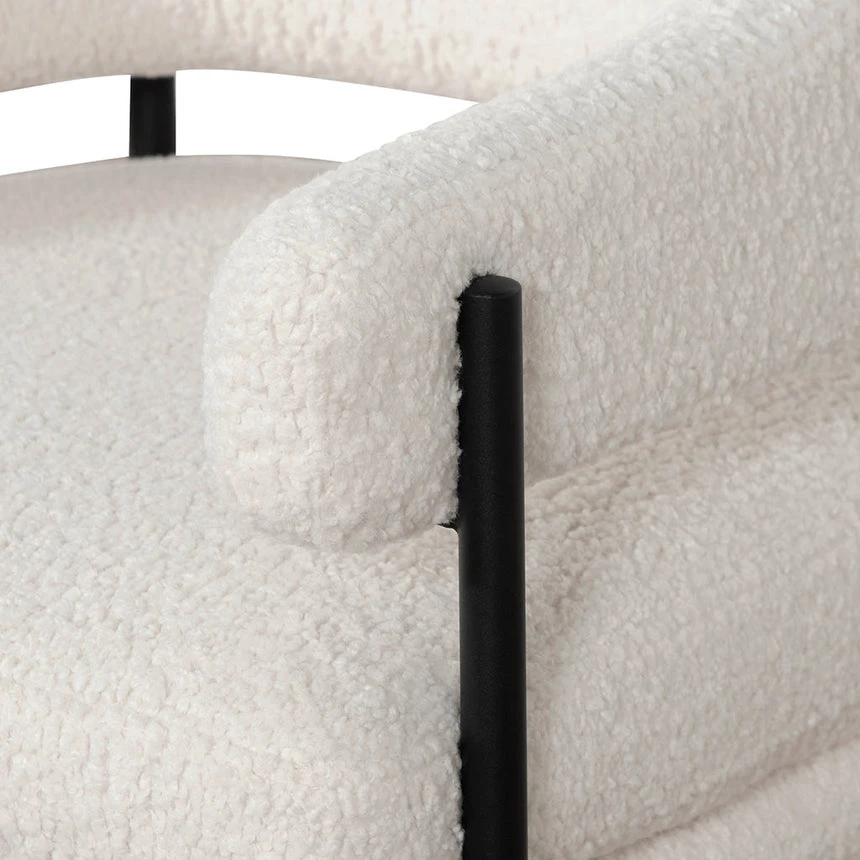 Ivory White Boucle Armchair - Black Legs - Image 12