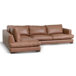 4 Seater Left Chaise Leather Sofa - Caramel Brown