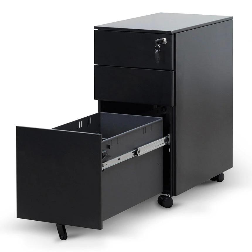3 Drawers Slim Mobile Pedestal - Black - Image 9