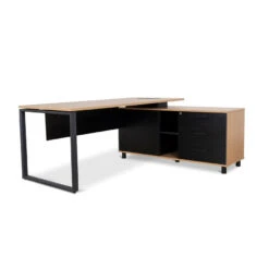 1.8m Executive Desk Right Return With Black Legs - Natural