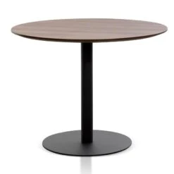 Round Office Meeting Table - Walnut With Black Base