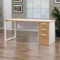 1 Seater Office Desk - Natural And White