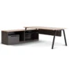 1.8m Left Return Office Desk - Black With Natural Top