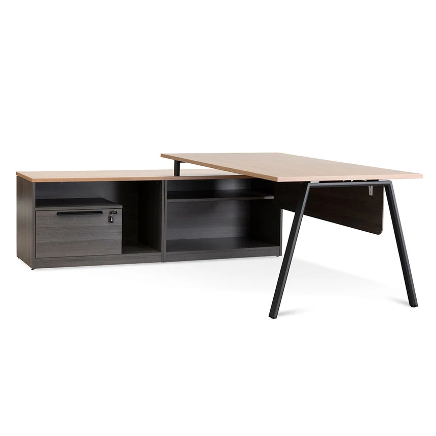 1.8m Left Return Office Desk - Black With Natural Top - Image 2