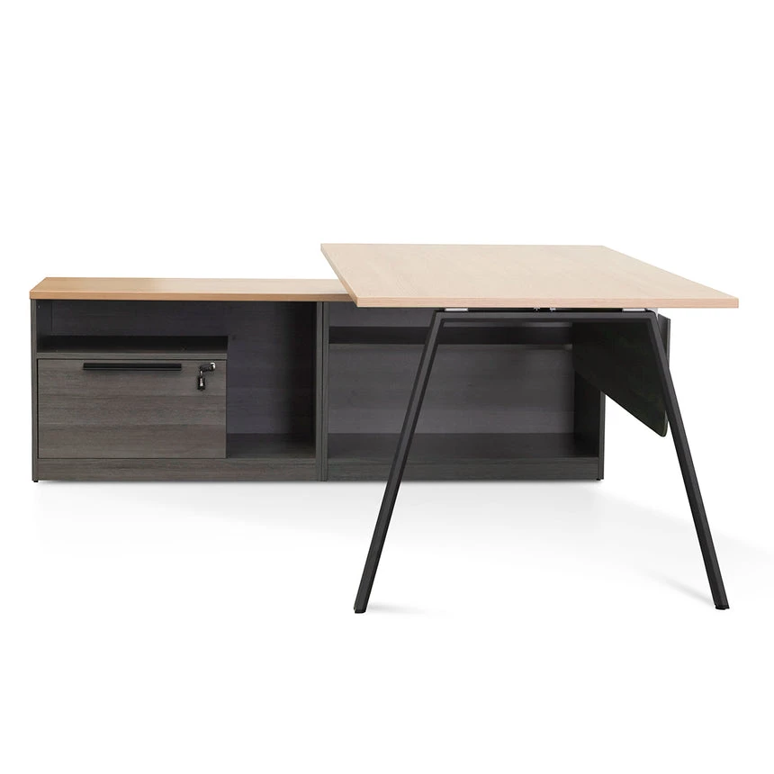 1.8m Left Return Office Desk - Black With Natural Top - Image 3