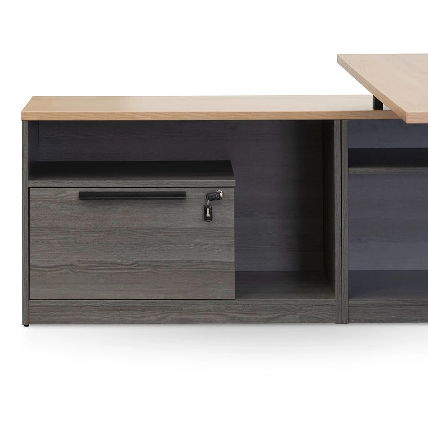 1.8m Left Return Office Desk - Black With Natural Top - Image 4