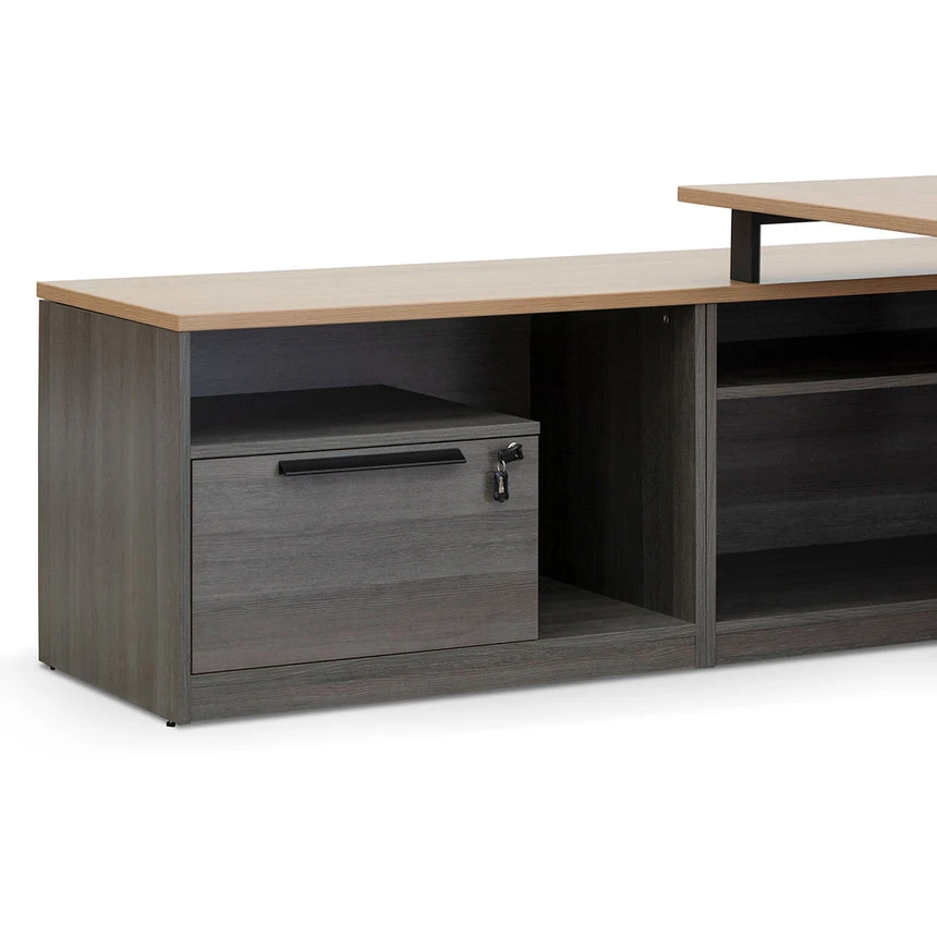 1.8m Left Return Office Desk - Black With Natural Top - Image 5