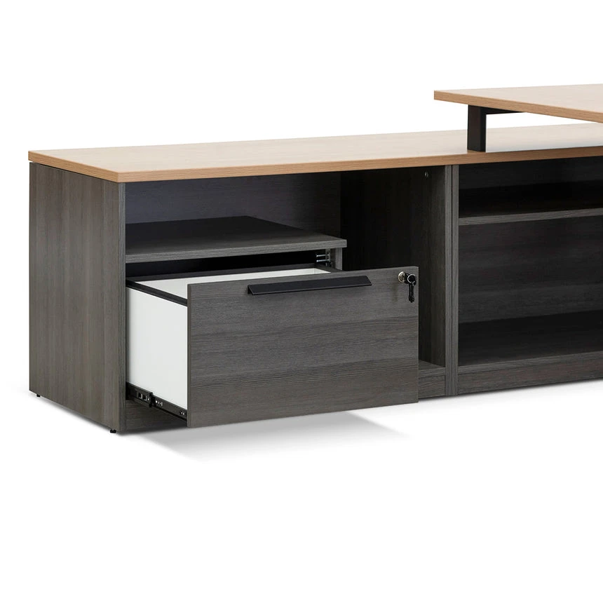 1.8m Left Return Office Desk - Black With Natural Top - Image 6
