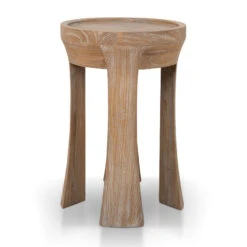 34.5cm Round Side Table - Dark Natural