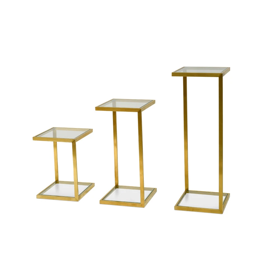 Set Of 3 Glass Side Table - Gold Base 1 Set Of 3 Glass Side Table - Gold Base