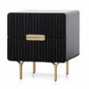 Matte Black Bedside Table - Brass Legs And Handle