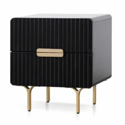 Matte Black Bedside Table - Brass Legs And Handle