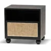 Wooden Side Table With Rattan Front - Black