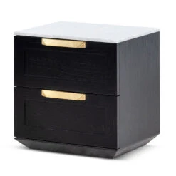 Bedside Table - Black With Marble Top