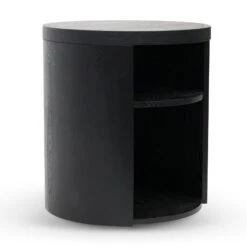 Round Wooden Bedside Table - Black Mountain