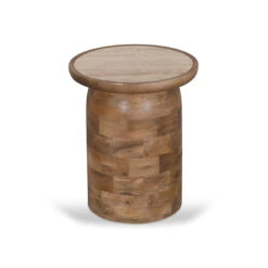 40cm Travertine Top Side Table - Natural