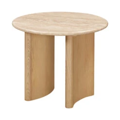 60cm Travertine Top Side Table - Crème Ash