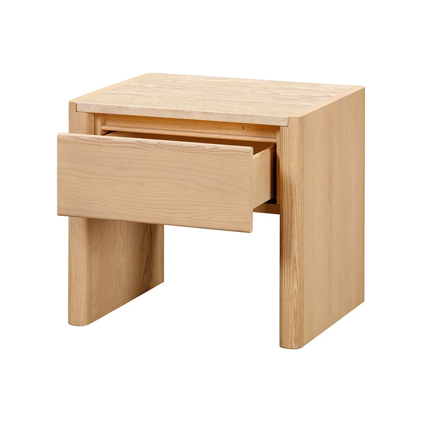55cm Travertine Top Bedside Table - Creme Ash 2 55cm Travertine Top Bedside Table - Creme Ash - Image 2