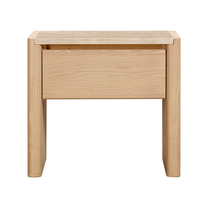 55cm Travertine Top Bedside Table - Creme Ash 1 55cm Travertine Top Bedside Table - Creme Ash