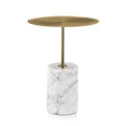 45 Cm Brushed Gold Side Table - Carrara Marble