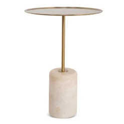 45cm Brushed Gold Side Table - Travertine