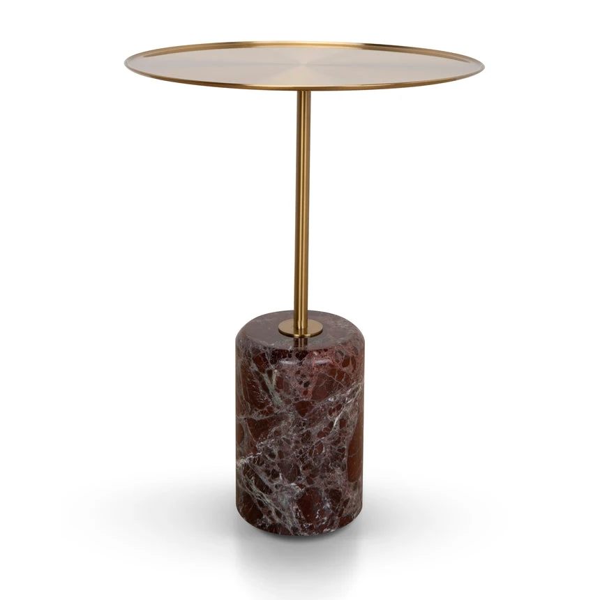45 Cm Brushed Gold Side Table - Rosso Levanto Marble - Image 2