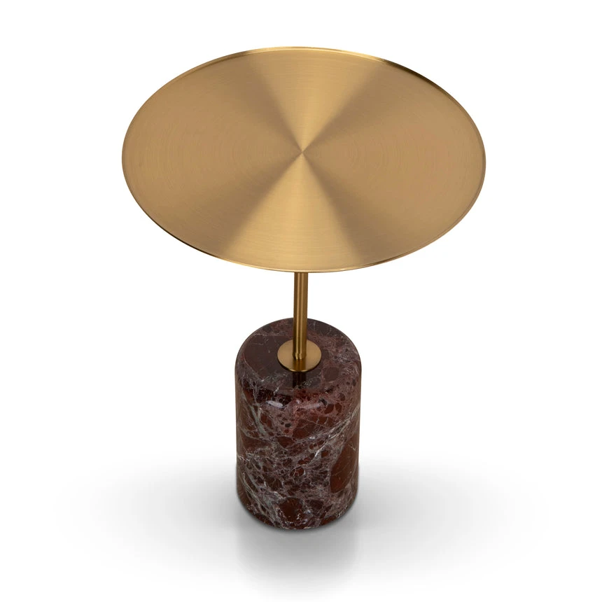 45 Cm Brushed Gold Side Table - Rosso Levanto Marble