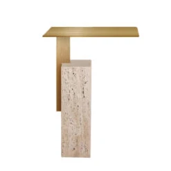 40 Cm Brushed Gold Side Table - Natural