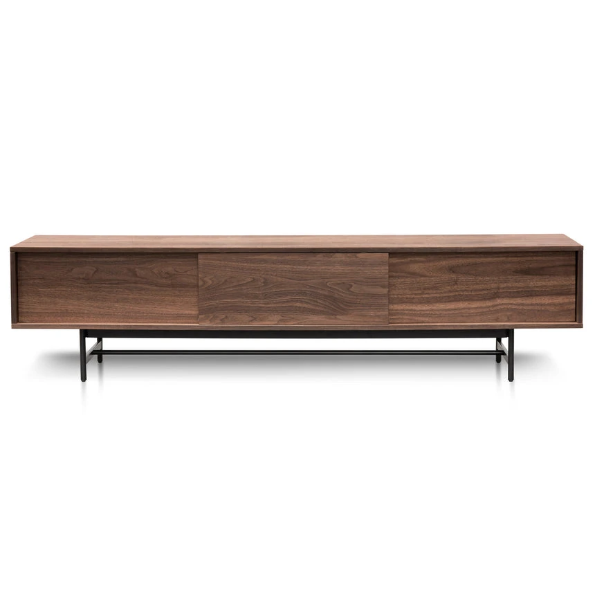 2.1m Walnut Wooden TV Entertainment Unit - Black Legs