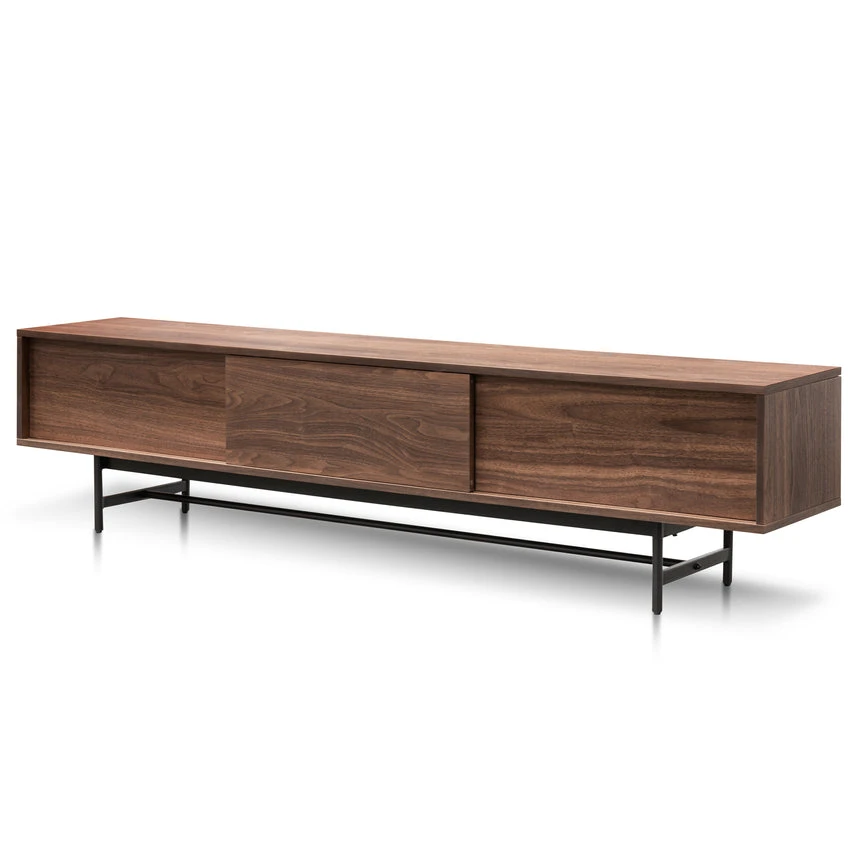 2.1m Walnut Wooden TV Entertainment Unit - Black Legs - Image 2