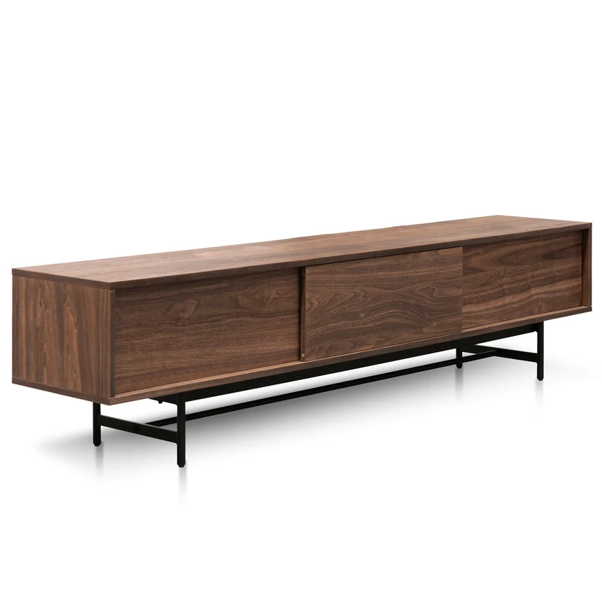 2.1m Walnut Wooden TV Entertainment Unit - Black Legs - Image 3