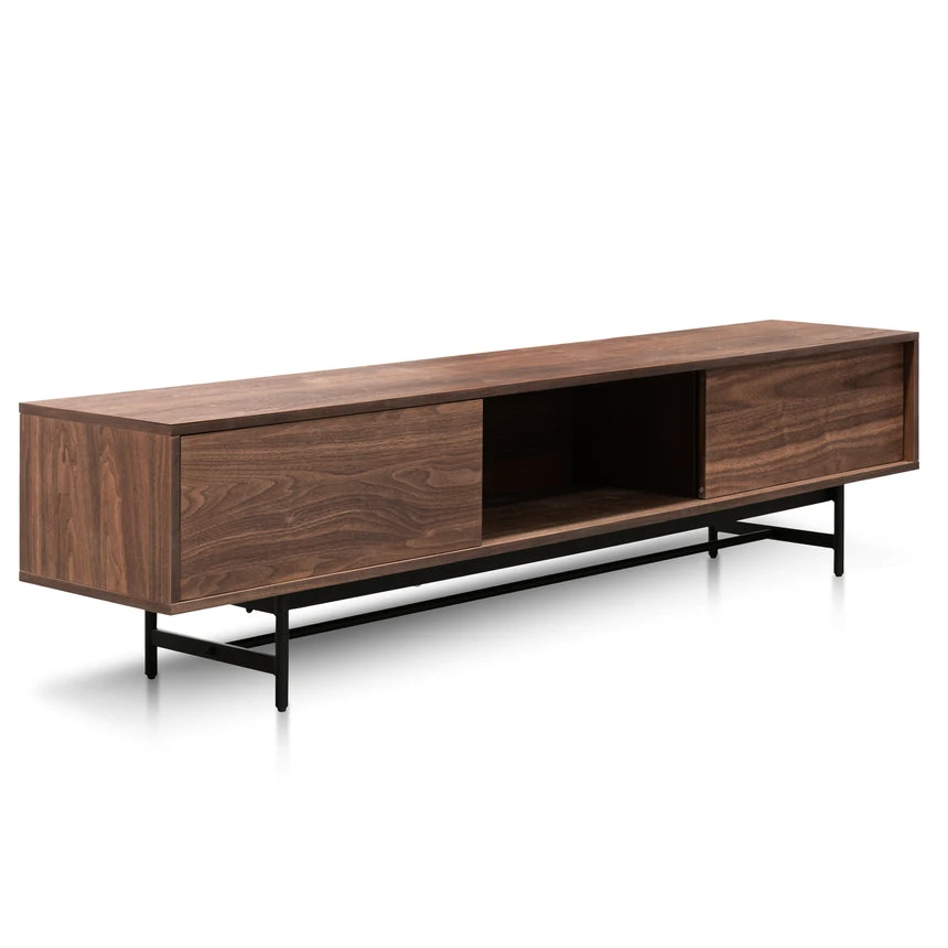 2.1m Walnut Wooden TV Entertainment Unit - Black Legs - Image 4