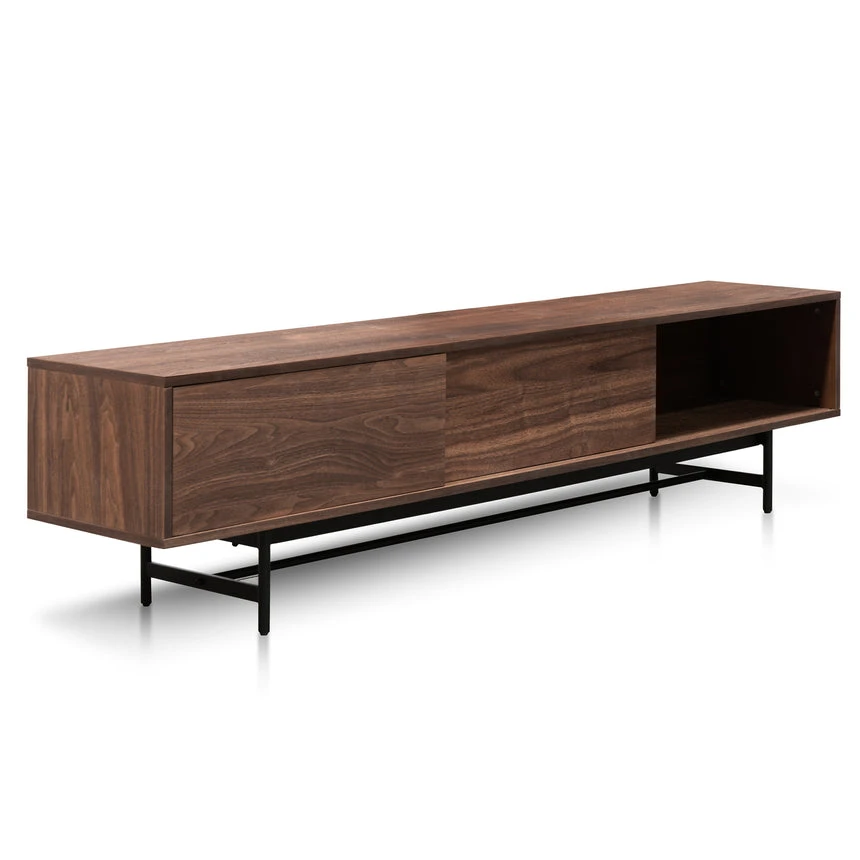 2.1m Walnut Wooden TV Entertainment Unit - Black Legs - Image 5