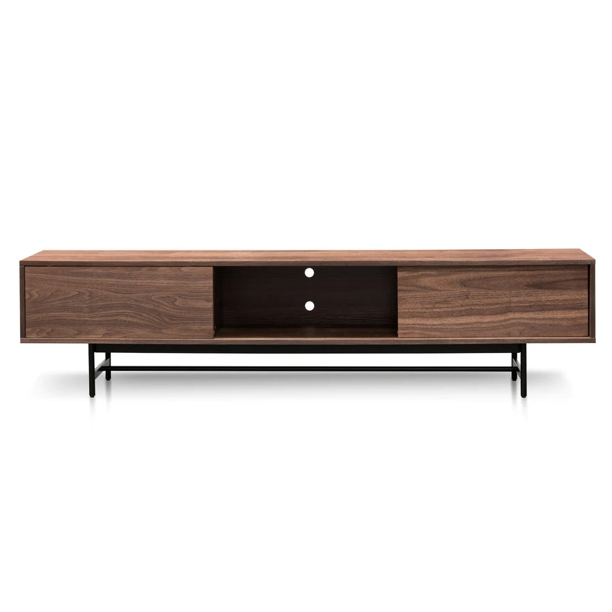2.1m Walnut Wooden TV Entertainment Unit - Black Legs - Image 7