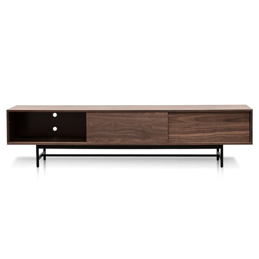 2.1m Walnut Wooden TV Entertainment Unit - Black Legs - Image 8