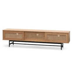 2m Natural Oak TV Entertainment Unit - Rattan Doors