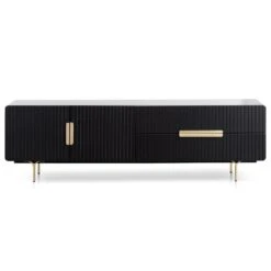 Matte Black TV Entertainment Unit - Brass Legs And Handle