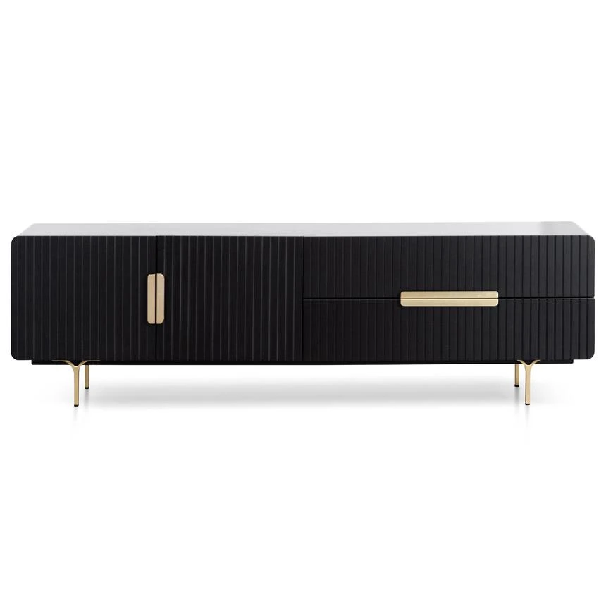 Matte Black TV Entertainment Unit - Brass Legs And Handle