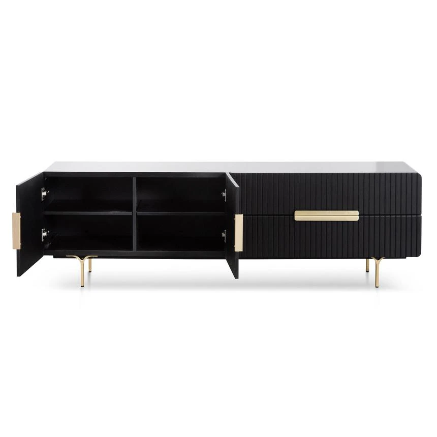 Matte Black TV Entertainment Unit - Brass Legs And Handle - Image 2