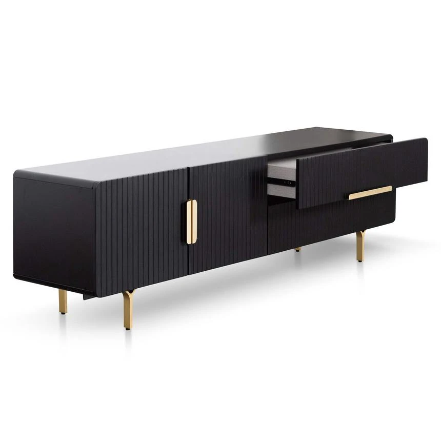Matte Black TV Entertainment Unit - Brass Legs And Handle - Image 3