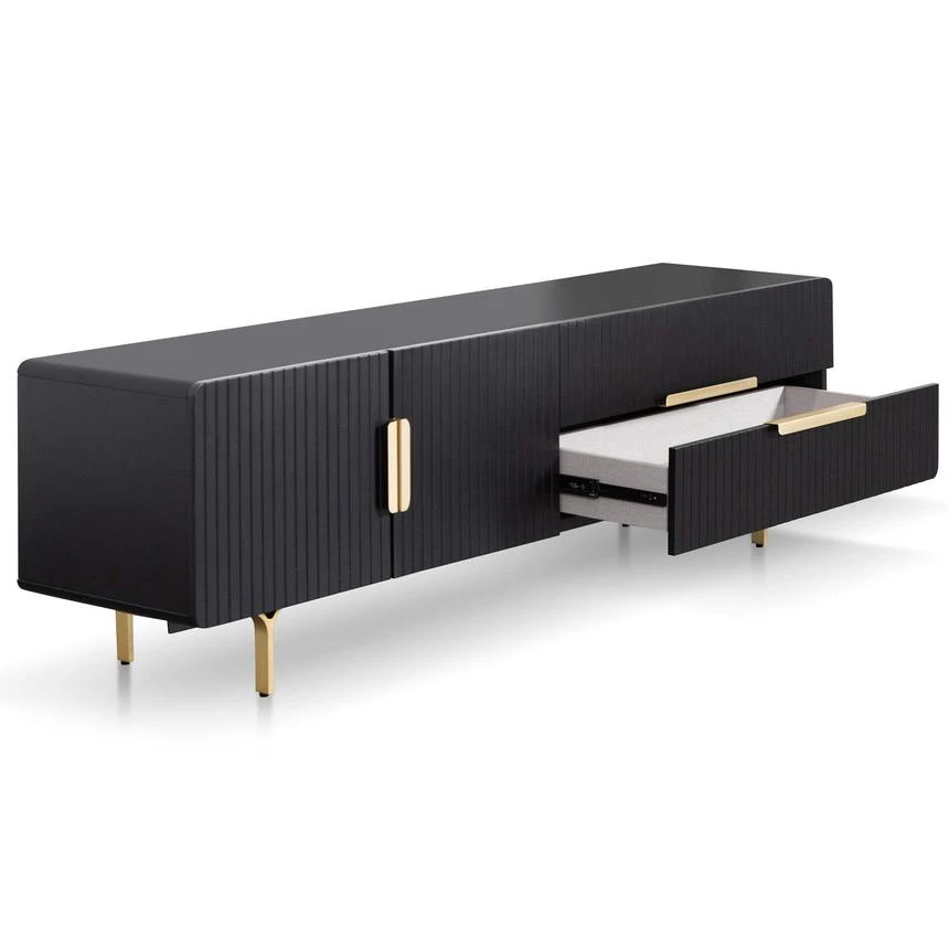Matte Black TV Entertainment Unit - Brass Legs And Handle - Image 4