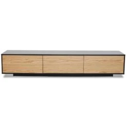 2.3m TV Unit - Black With Natural Drawers