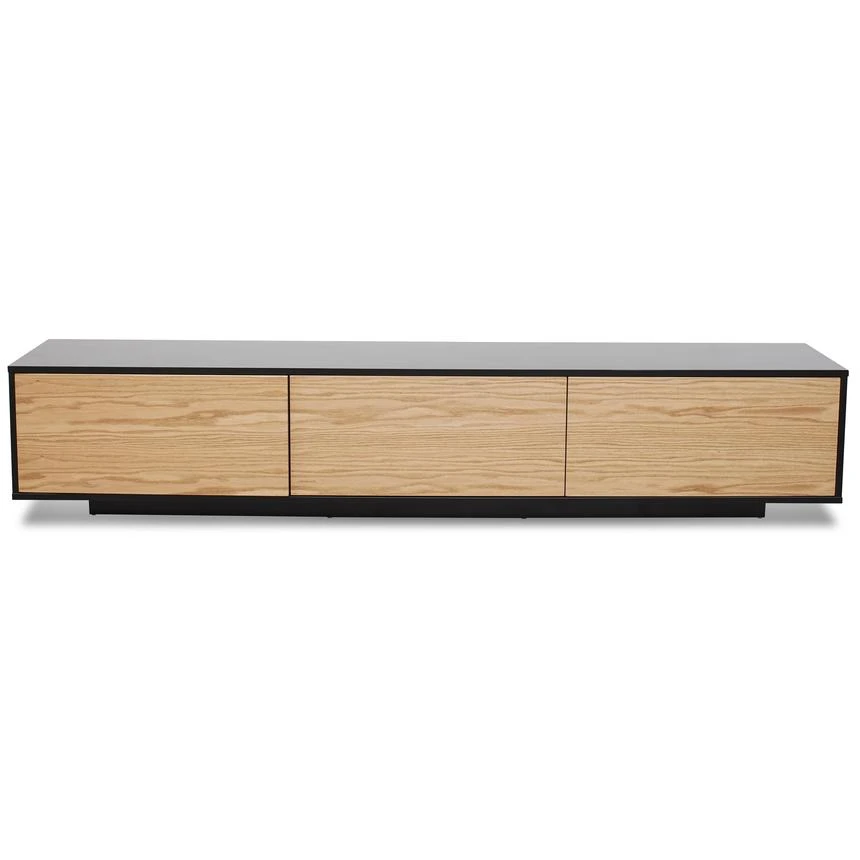 2.3m TV Unit - Black With Natural Drawers
