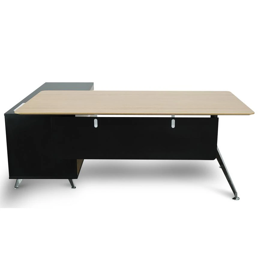 1.95m Executive Desk Right Return - Black Frame With Natural Top And Drawers - Image 4