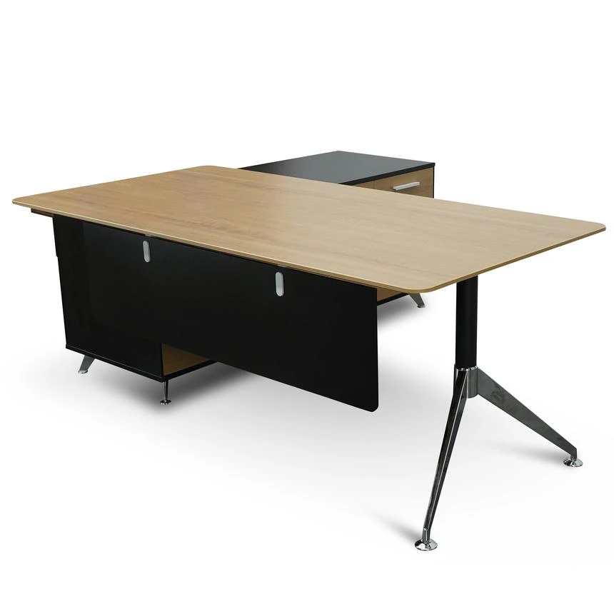 1.95m Executive Desk Right Return - Black Frame With Natural Top And Drawers - Image 2