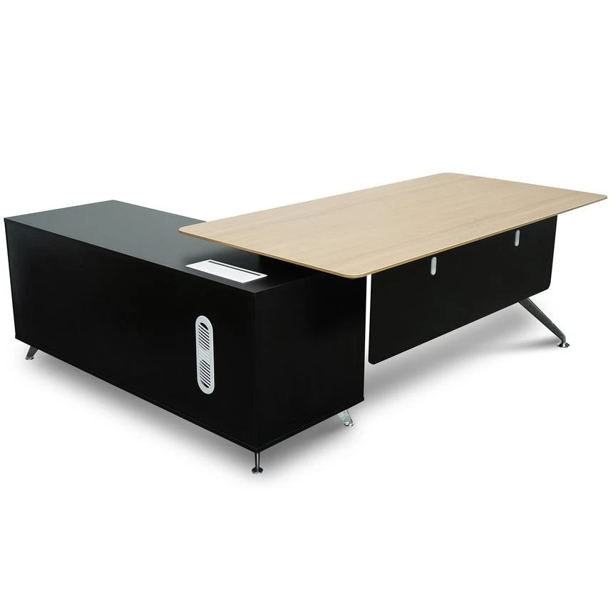 1.95m Executive Desk Right Return - Black Frame With Natural Top And Drawers - Image 3