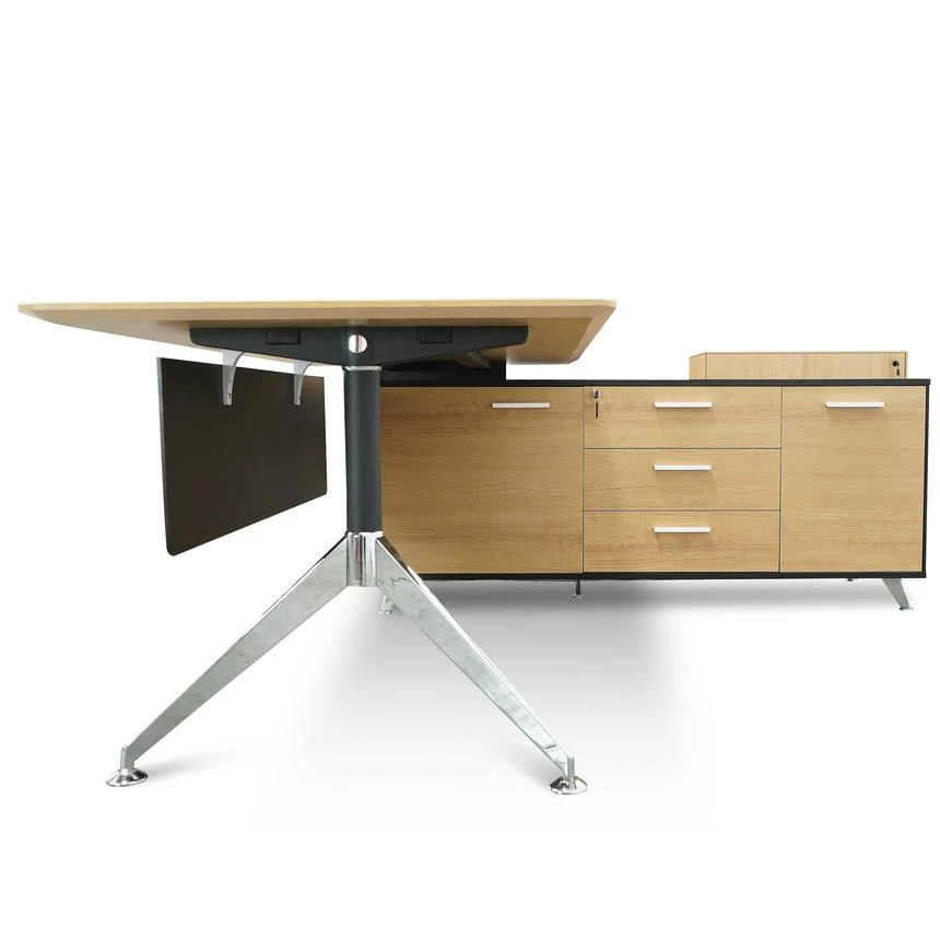 1.95m Executive Desk Right Return - Black Frame With Natural Top And Drawers - Image 5