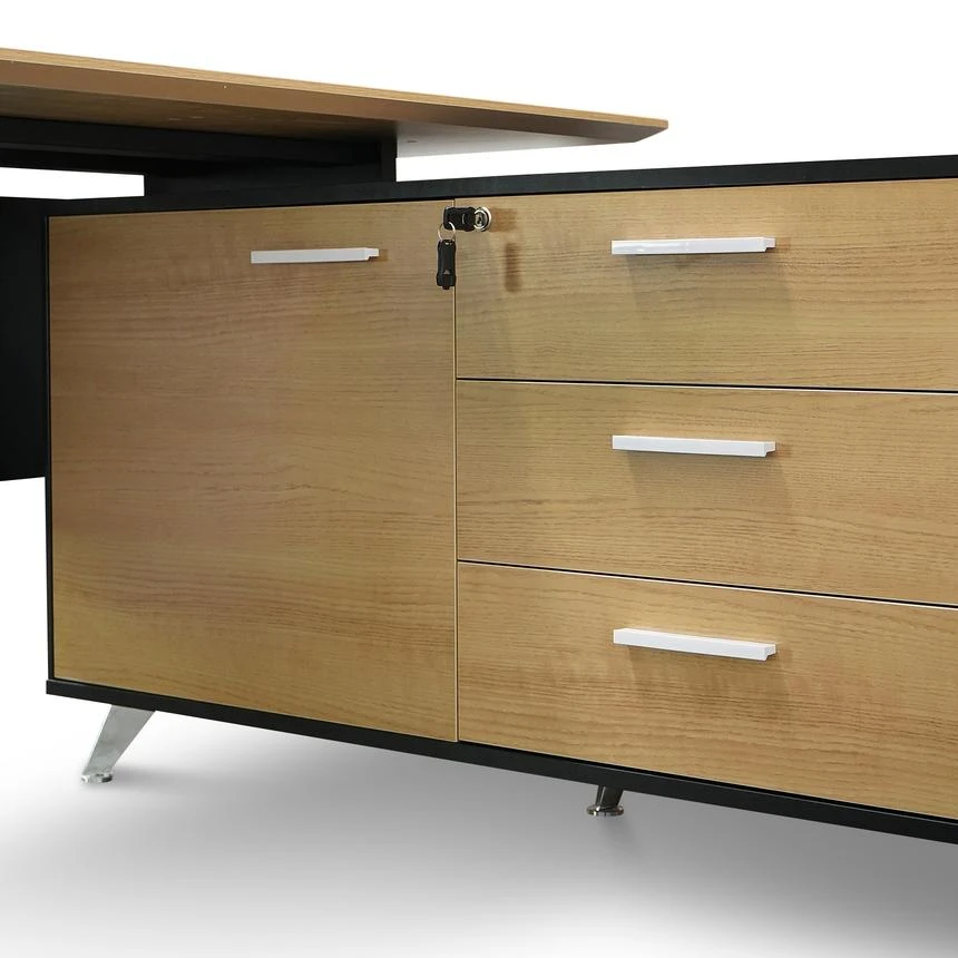 1.95m Executive Desk Right Return - Black Frame With Natural Top And Drawers - Image 8